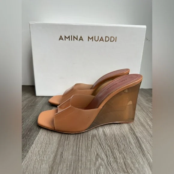 Amina Muaddi Lupita 95 PVC wedge sandals EU37.5/US7.5 $1105 - Picture 8 of 13